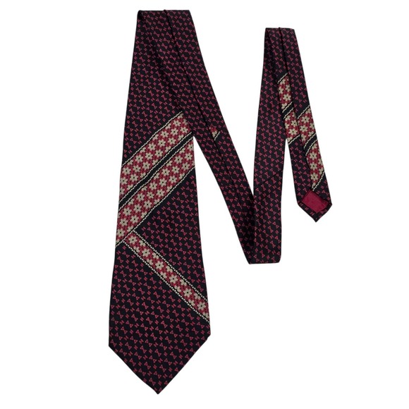 Harrods First Edition Silk Tie Rome Mosaic Pattern Burgundy Black Made in Englan